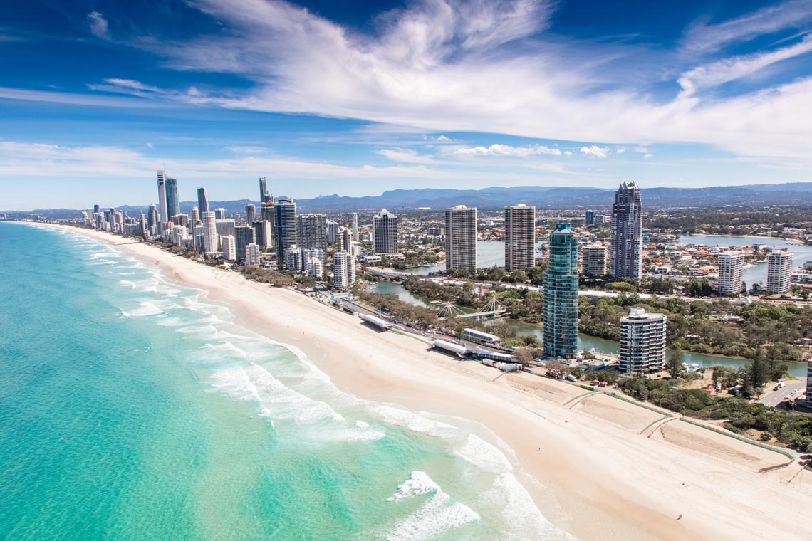 Gold Coast skyline and sandy beach